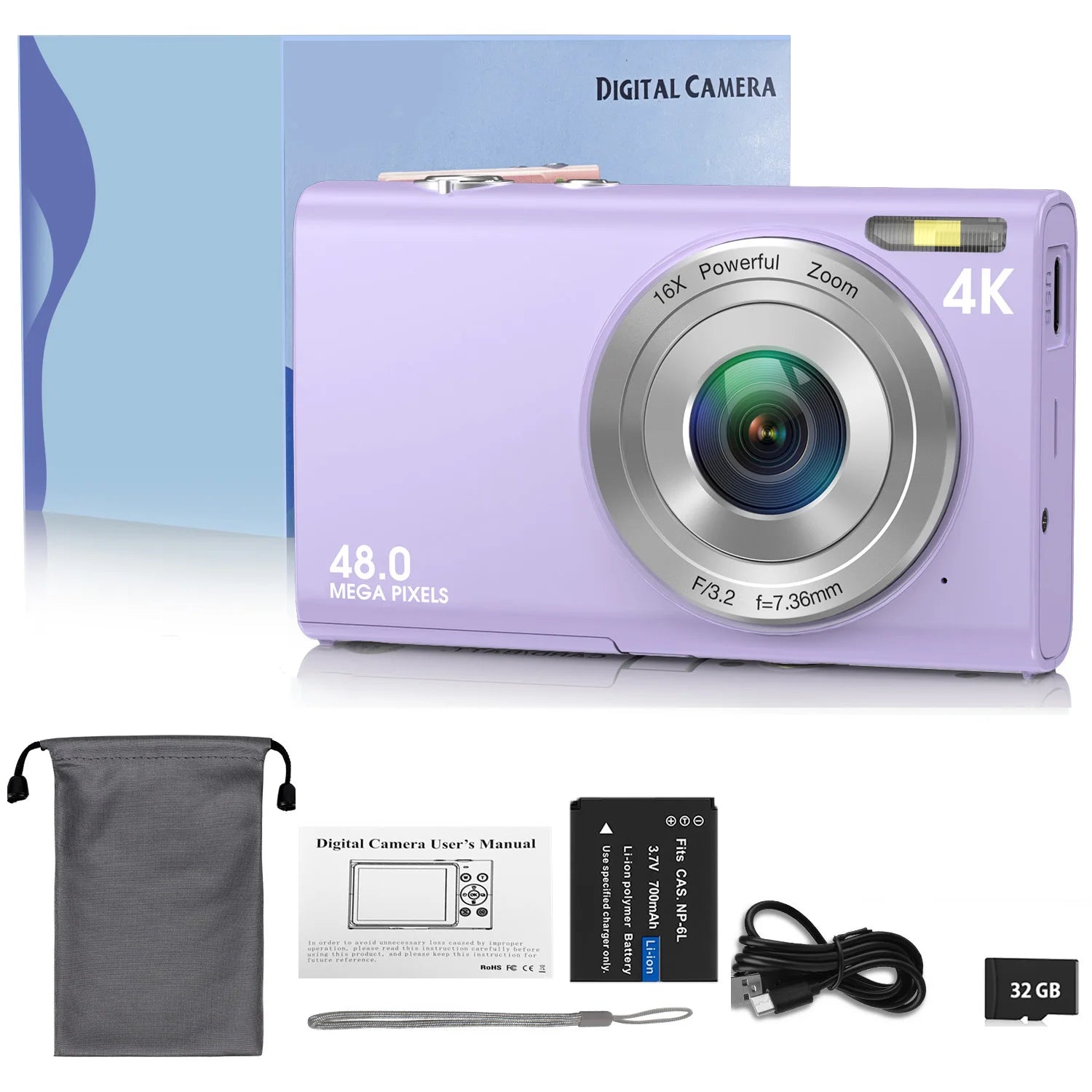 4K Digital Camera Autofocus Vlogging Camera HD 48MP with 2.8" Large Screen Camcorder Camera for Photography for Kid Adult.