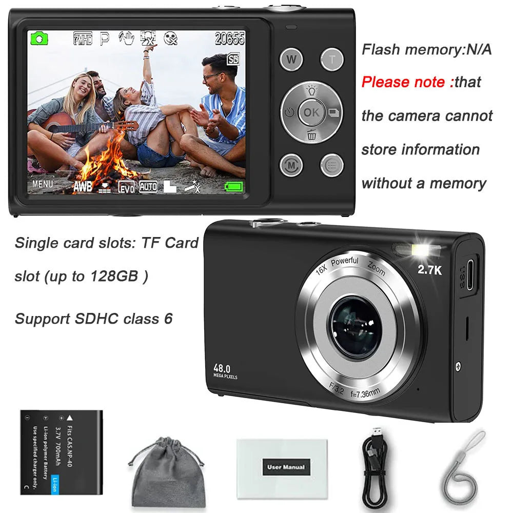 4K Digital Camera Autofocus Vlogging Camera HD 48MP with 2.8" Large Screen Camcorder Camera for Photography for Kid Adult.