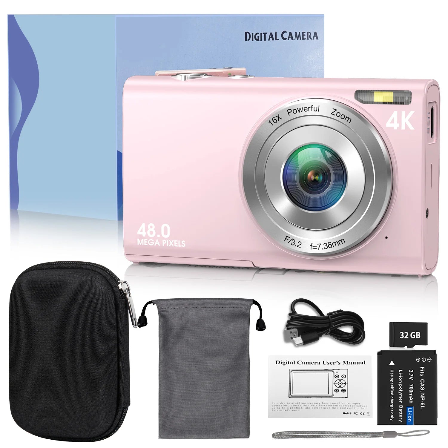 4K Digital Camera Autofocus Vlogging Camera HD 48MP with 2.8" Large Screen Camcorder Camera for Photography for Kid Adult.
