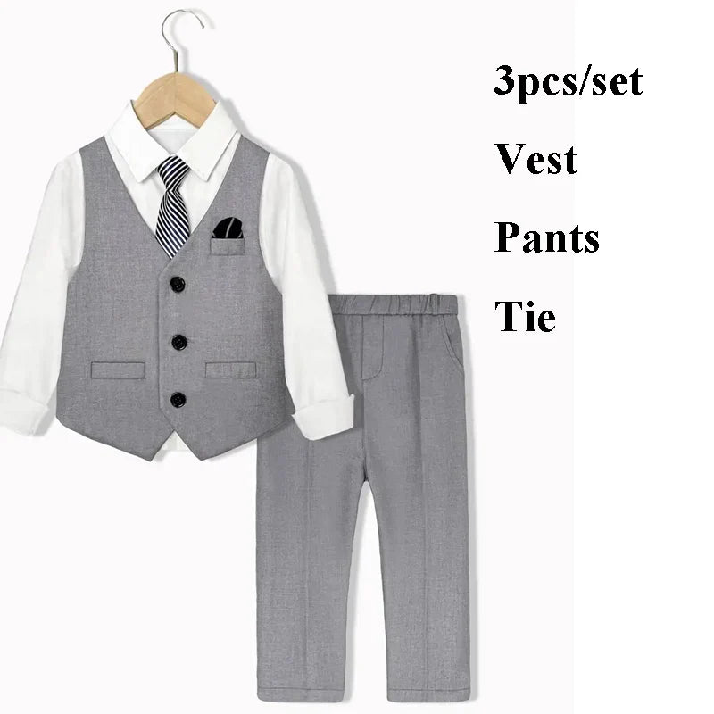 Boys Red Vest Suit Spring Children's Performance Birthday Party Wedding Photography Costume Kids Waistcoat Pants Bowtie pocket square
