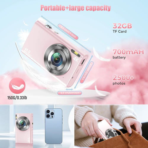 4K Digital Camera Autofocus Vlogging Camera HD 48MP with 2.8" Large Screen Camcorder Camera for Photography for Kid Adult.