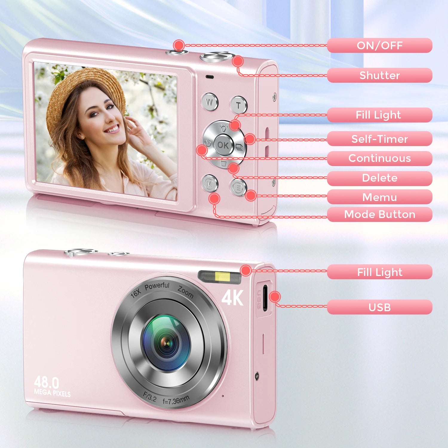 4K Digital Camera Autofocus Vlogging Camera HD 48MP with 2.8" Large Screen Camcorder Camera for Photography for Kid Adult.