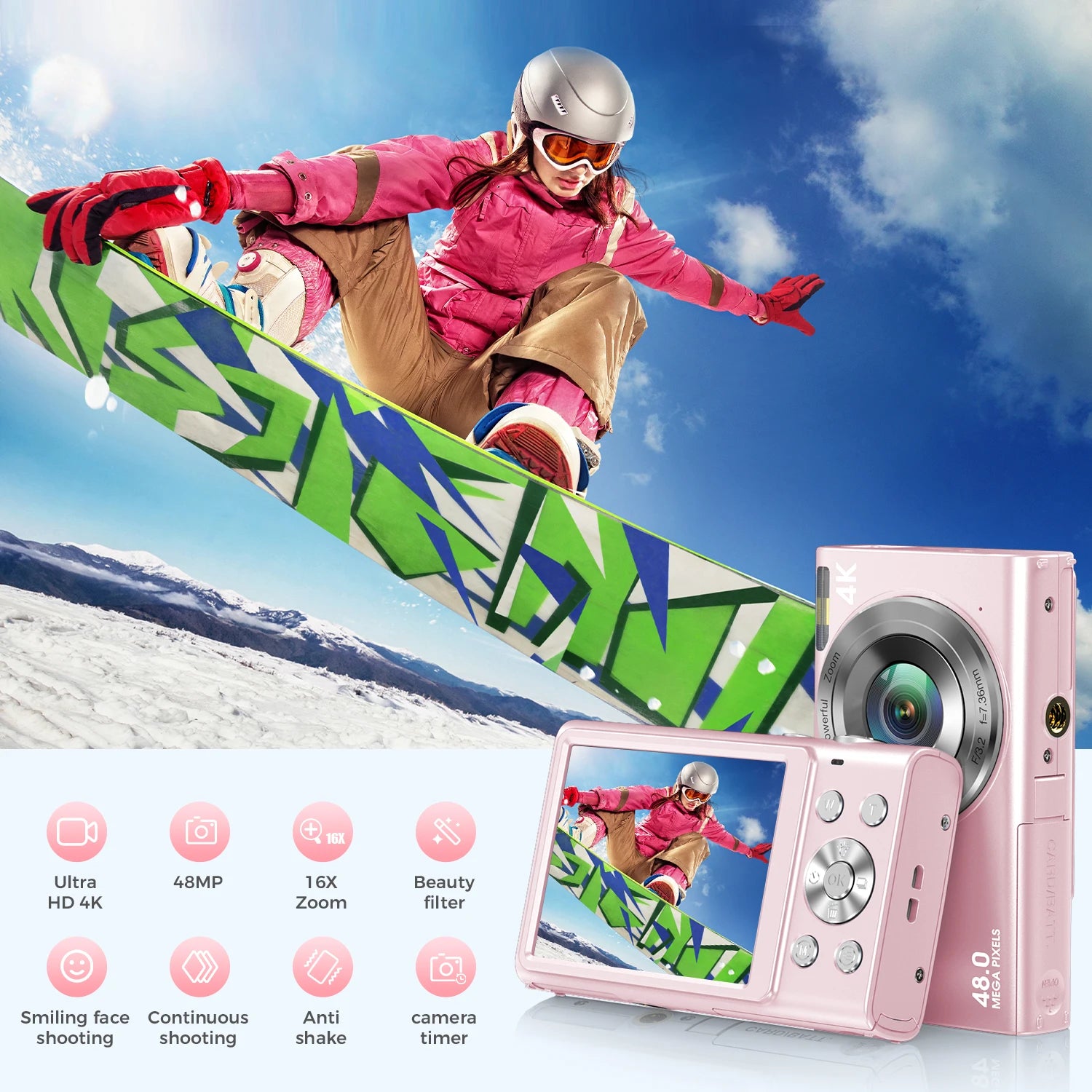 4K Digital Camera Autofocus Vlogging Camera HD 48MP with 2.8" Large Screen Camcorder Camera for Photography for Kid Adult.