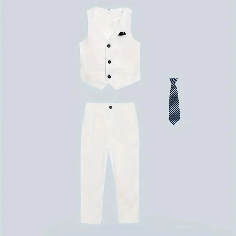 Boys Red Vest Suit Spring Children's Performance Birthday Party Wedding Photography Costume Kids Waistcoat Pants Bowtie pocket square