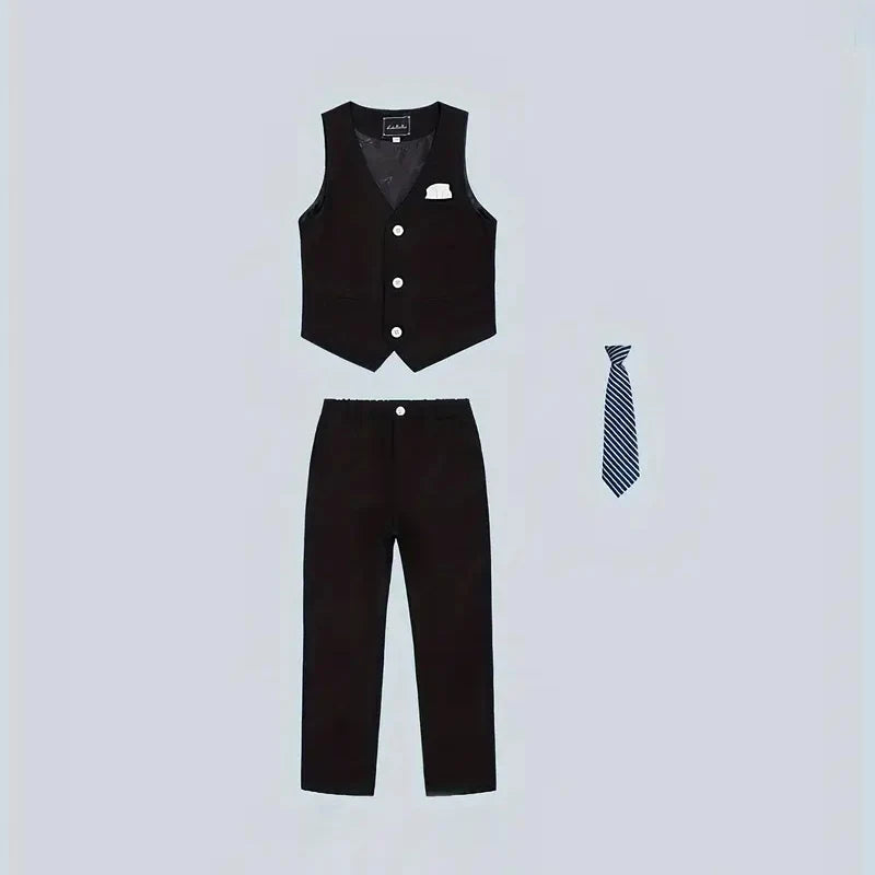 Boys Red Vest Suit Spring Children's Performance Birthday Party Wedding Photography Costume Kids Waistcoat Pants Bowtie pocket square