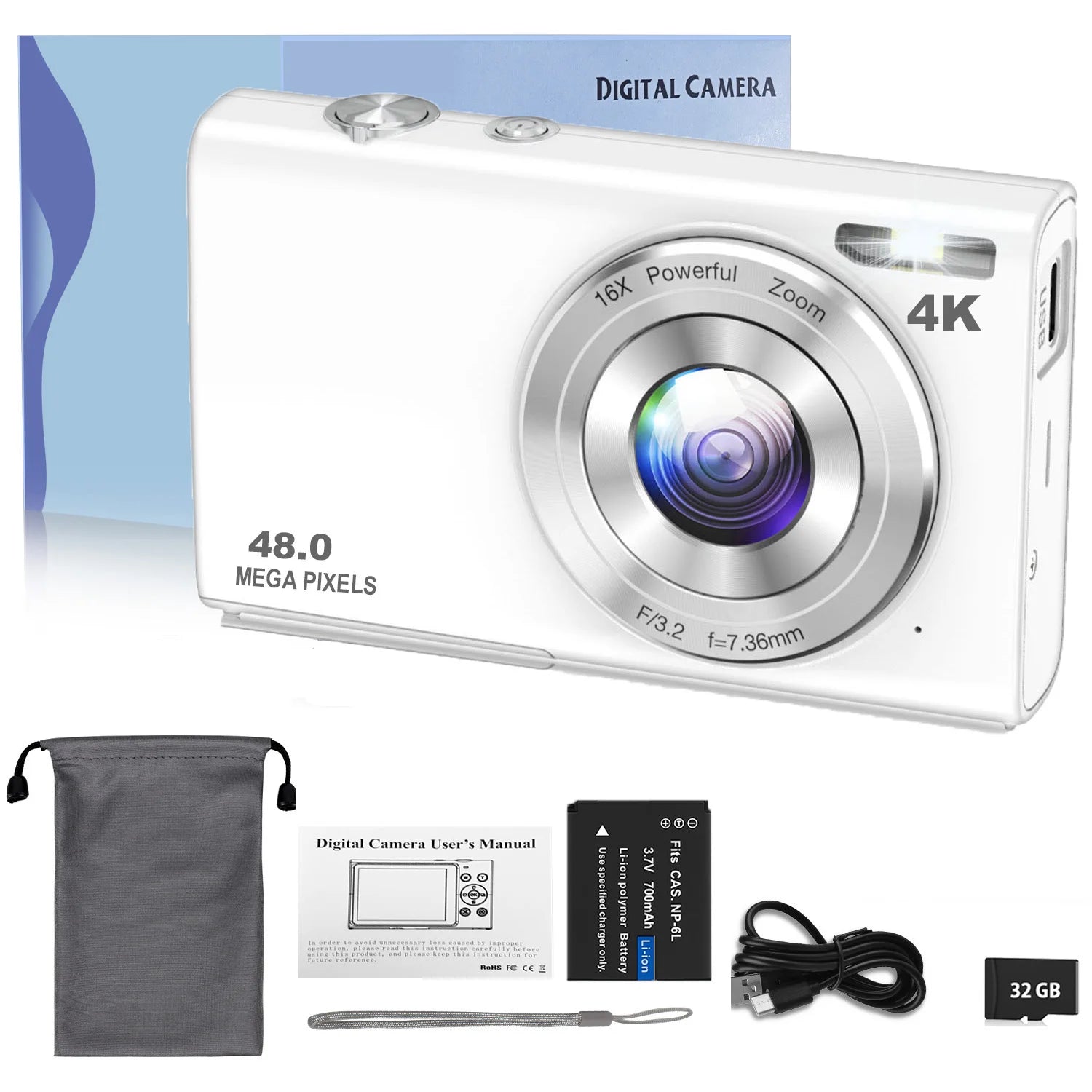 4K Digital Camera Autofocus Vlogging Camera HD 48MP with 2.8" Large Screen Camcorder Camera for Photography for Kid Adult.